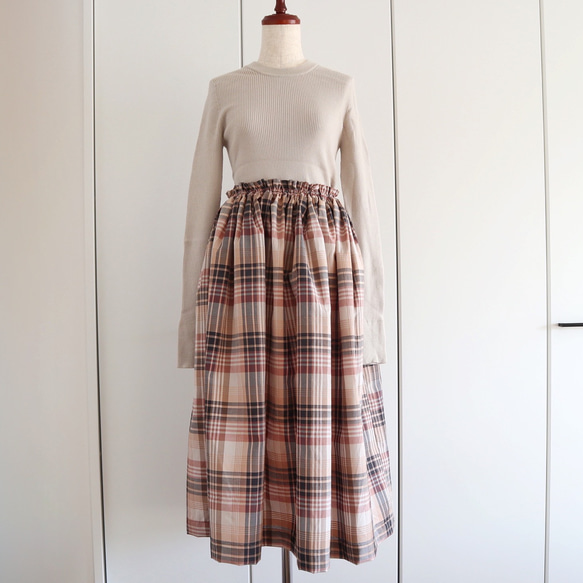 ドラマティックなマドラスチェックのギャザースカート<skirt002> 3枚目の画像
