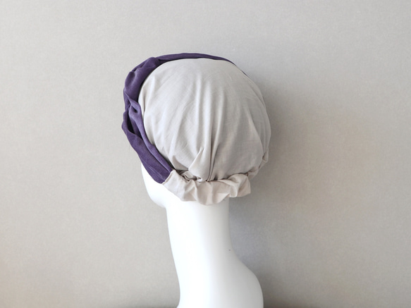 帽子 ケア帽子 医療用帽子にも コットンとコーデュロイのヘアバンド(スミレ)<hairband214> 4枚目の画像
