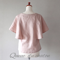 春のやわらかピンク♪リネンのフレア袖ブラウス(モーヴピンク・Ｕネック) <blouse007> 4枚目の画像