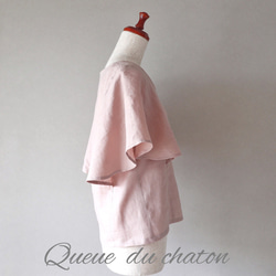 春のやわらかピンク♪リネンのフレア袖ブラウス(モーヴピンク・Ｕネック) <blouse007> 5枚目の画像
