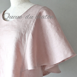 春のやわらかピンク♪リネンのフレア袖ブラウス(モーヴピンク・Ｕネック) <blouse007> 7枚目の画像