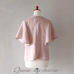 大人仕様のやわらかピンク♪リネンのフレア袖ブラウス(モーヴピンク・Ｖネック) <blouse008> 4枚目の画像