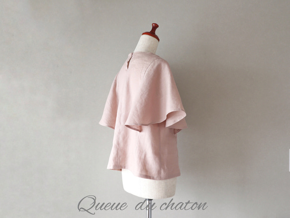 大人仕様のやわらかピンク♪リネンのフレア袖ブラウス(モーヴピンク・Ｖネック) <blouse008> 5枚目の画像