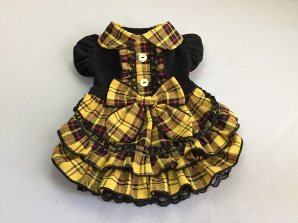 オーダーページ】犬服 黒ダブルニット×紫タータンチェックツーピース