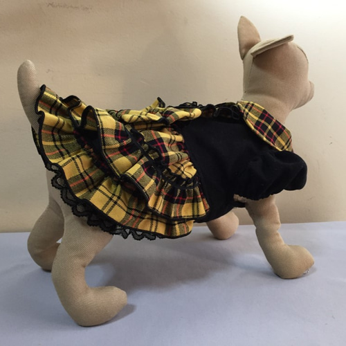 ハンドメイド♡犬服 タータンチェックのバルーンワンピース 小型犬用 ♡ 春夏犬服 ♡ ギンガムチェック ♡ シンプルな