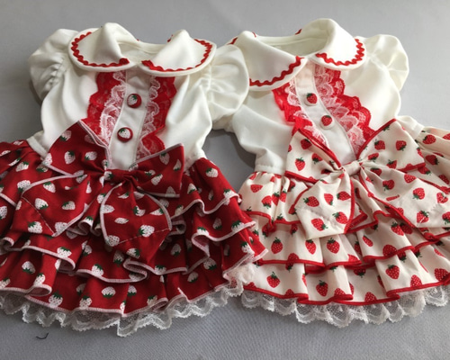 【オーダー】紅いちご×デニムフリルスカートのセットイントレーナー犬服 0_23e86d1cbbf0db79e7aebe1cd97c