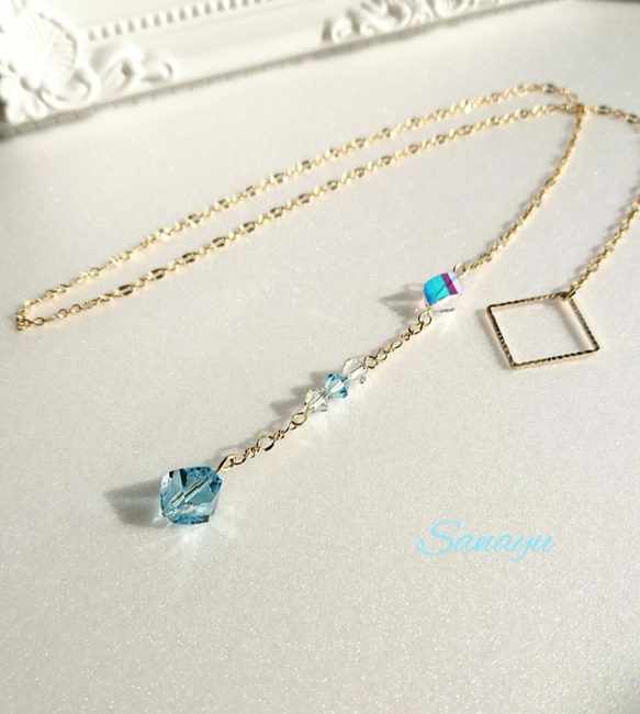 スワロフスキー アクアマリン ラリエット ロングネックレス