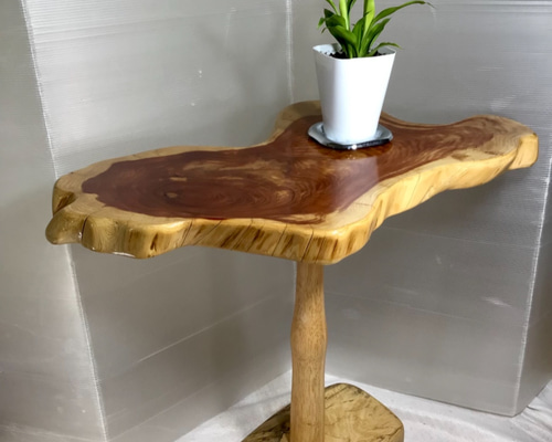 天然木全けやき輪切り材折り畳みサイドテーブル一点物手造り