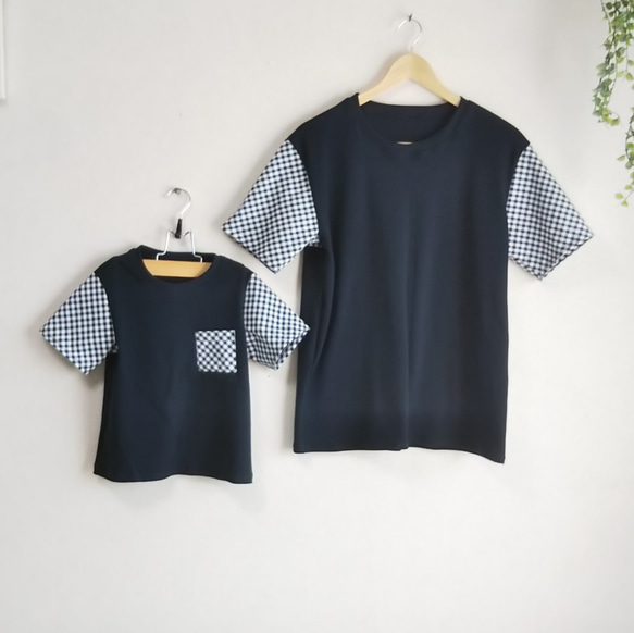 家族でリンクコーデ(男の子)♥️ギンガムチェックのひらひら袖Tシャツ＆ギンガム袖Tシャツ 3枚目の画像