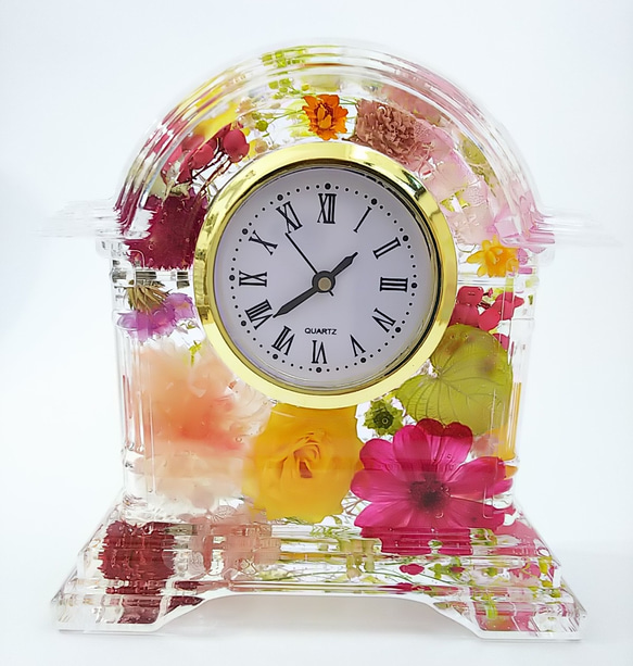 532花時計ハーバリウム時計花束贈呈記念日結婚式母の日敬老の日誕生日プレゼントプリザーブドフラワーギフト 1枚目の画像