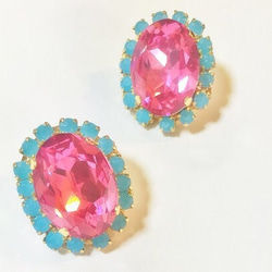 ***Pink Turquoise Bijou***Pierce***ビジューピアス 1枚目の画像