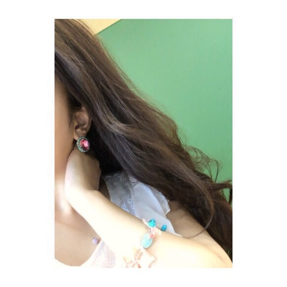 ***Pink Turquoise Bijou***Pierce***ビジューピアス 3枚目の画像