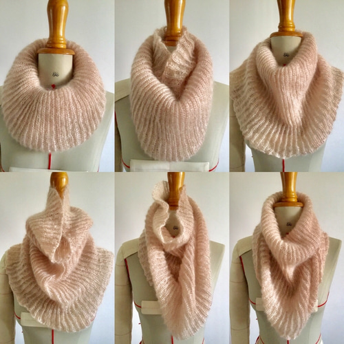 フランス製 スヌードケープ 草木染めシルクモヘア糸使用 ライム