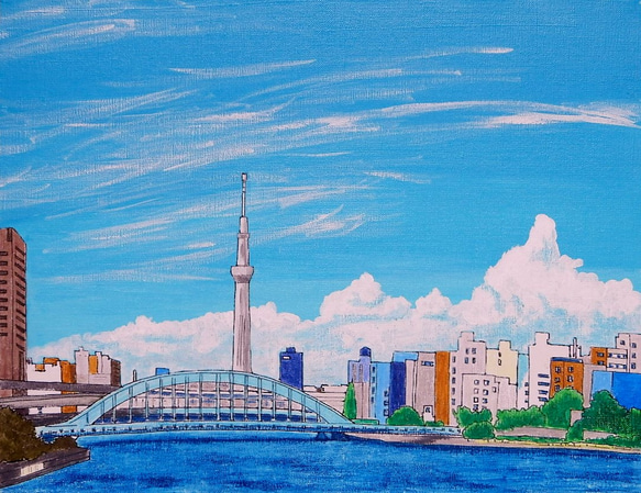 永代橋スカイツリーと夏の雲 絵画 優嵐 通販 241868｜Creema(クリーマ 