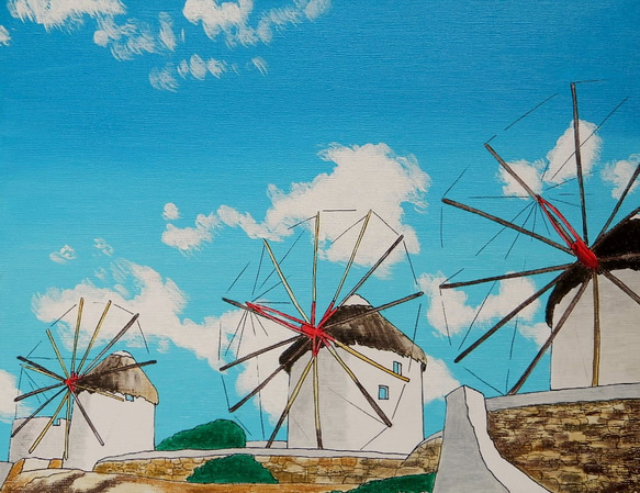 【セール】 ミコノス島の風車 絵画 優嵐 通販 264934｜Creema(クリーマ) 絵画