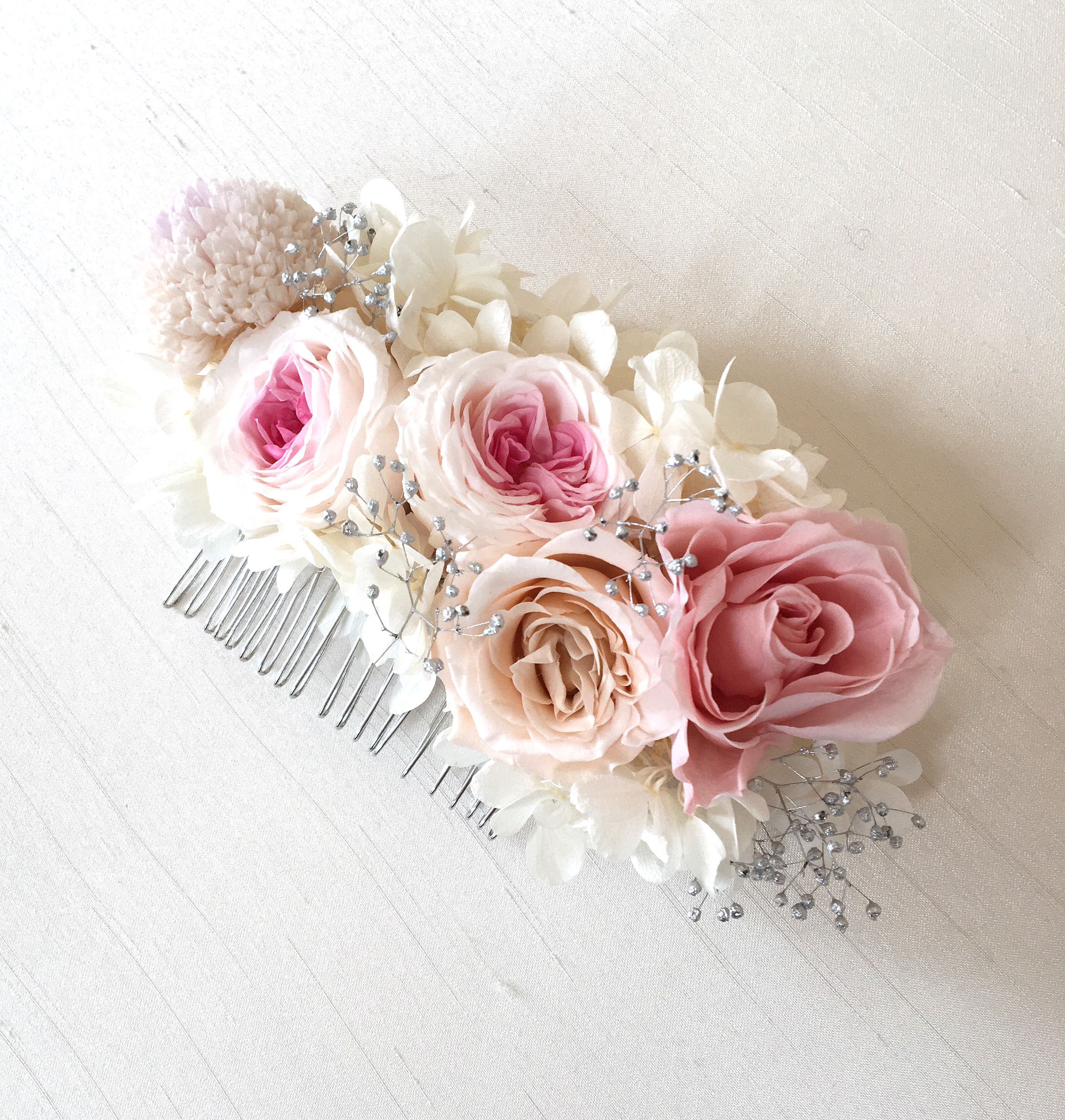 プリザーブドの紫陽花のコーム  12     15㎝