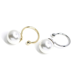新品[1件]帶珍珠（在碗上）光滑的銀色耳套，零件 第3張的照片