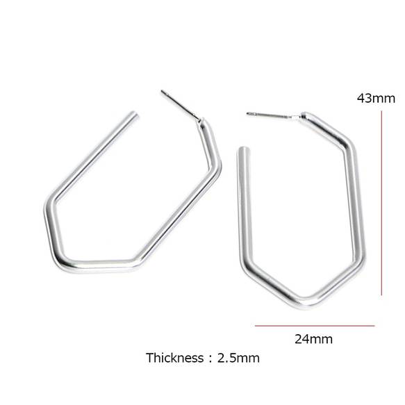 新作【1ペア】チタン芯！光沢マットシルバーの大ぶり約43mm五角形Pentagonピアス、パーツ 3枚目の画像