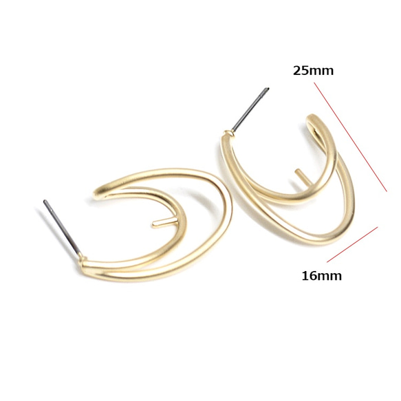 新作【1ペア】チタン芯！ピートン付きDouble Oval形マットゴールドピアス NF 5枚目の画像
