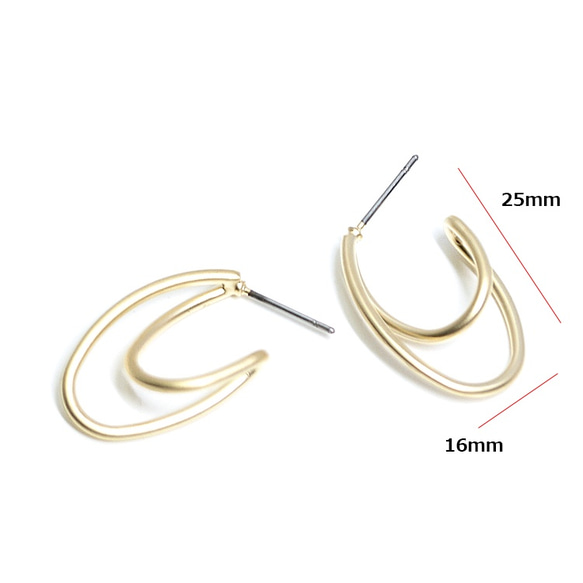 新作【1ペア】チタン芯！Double Oval形マットゴールドピアス、パーツ 3枚目の画像