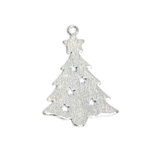 新商品 [2 件] 聖誕樹樹圖案紋理光澤銀色吊飾，零件 第2張的照片