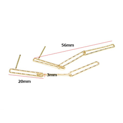 新作【1ペア】華奢に揺れるロング長方形ゴールドピアス、パーツ 3枚目の画像