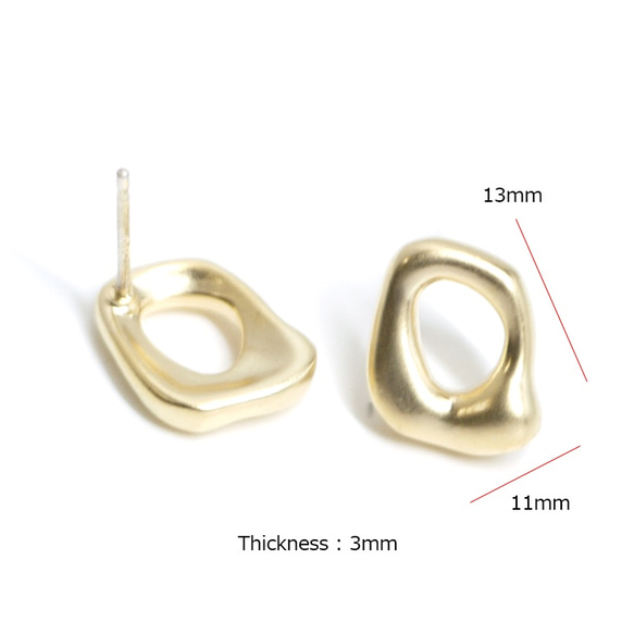 新作【1ペア】SV925刻印芯！キュートな歪みスクエア形マットゴールドピアス、パーツ 3枚目の画像