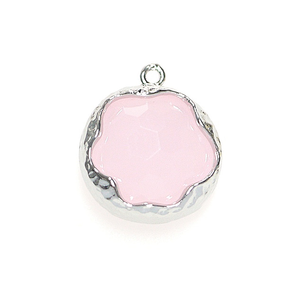 再販【1個】パステルピンクカラーボリューム円形ガラスシルバー  