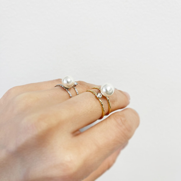 新作品[1 piece]精美的珍珠和自由尺寸的金戒指，戒指NF 第5張的照片