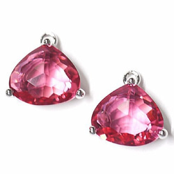 [2 件] Volume Triangle Glass Ruby Ruby Color Silver Finish Charm 第1張的照片