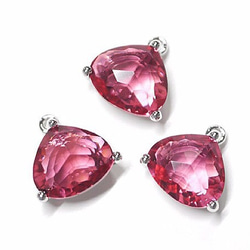 [2 件] Volume Triangle Glass Ruby Ruby Color Silver Finish Charm 第4張的照片