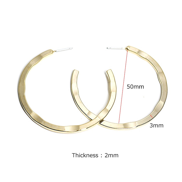 ke050【1ペア】チタン芯！大ぶりの光沢ゴールド50mmサークル形ピアス 4枚目の画像