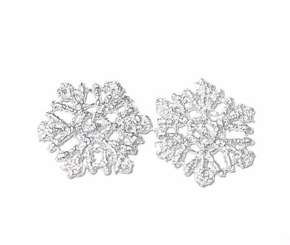P3388【2個入り】Crush Snow雪の結晶マットシルバーチャーム NF