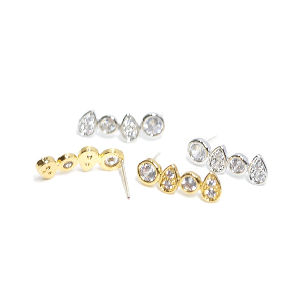 新作品[1對]左右和925刻芯！ Drop＆Circle CZ銀，耳環NF 第4張的照片