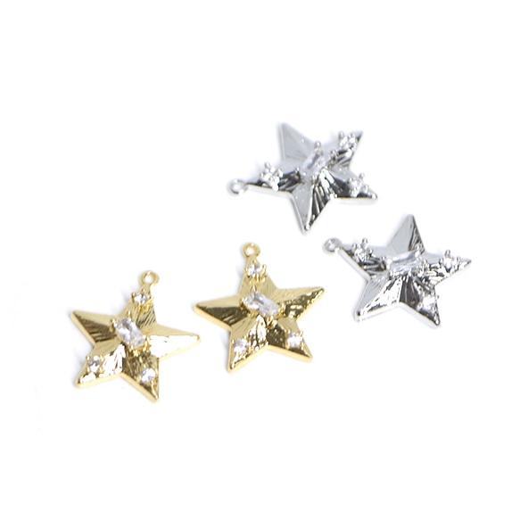 新品【2 件】星星配上 4 顆閃亮的 CZ 珠，星形金飾 NF 第5張的照片