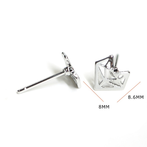 新作【1ペア】約8mmシンプルダイヤモンド形シルバーニッケルフリーピアス NF 3枚目の画像
