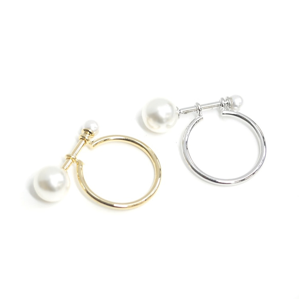 新作【1件】銀色圓形吊飾配不同大小珍珠，戒指 第2張的照片