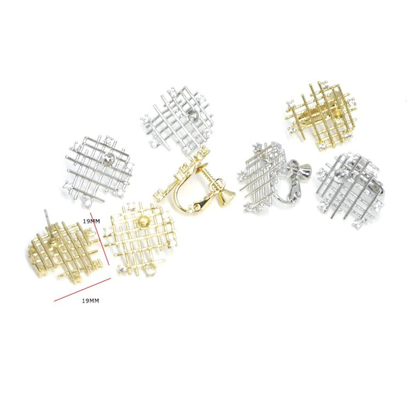全新 [1 對] 6 粒 CZ 和精緻方形金螺旋彈簧耳環，帶 peton NF 第4張的照片
