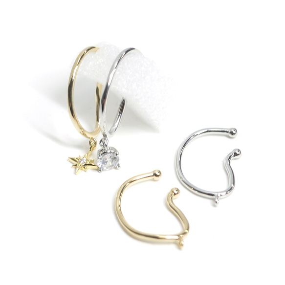 eje213 [2個] 附贈耳環！閃亮銀色弧形耳夾，軟骨穿孔 NF 第5張的照片