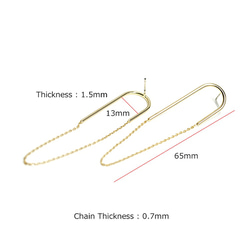 16KGP【1ペア】ye14 左右＆チタン芯！華奢なチェーンの光沢ゴールドピアス、パーツ 3枚目の画像