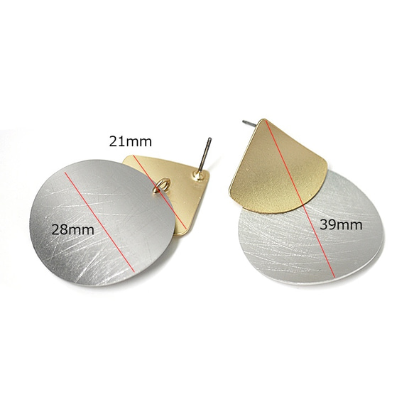 新作【1ペア】取り外し可＆チタン芯！トライアングル＆サークルマッドゴールド＆シルバーピアス、パーツ 3枚目の画像