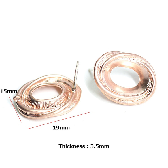 再次上架[1對] SV925壓印鐵芯！珍貴的橢圓形Moebius啞光玫瑰金罐耳環，零件 第4張的照片