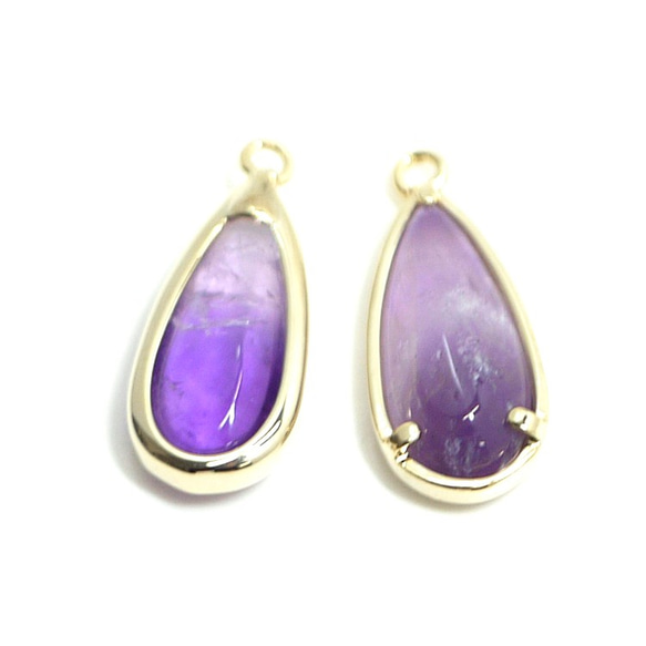 新品 [1 件] 紫水晶天然石水滴形黃金吊飾 NF 第3張的照片