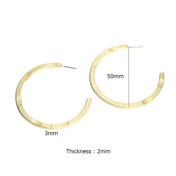 新作【1對】鈦芯！大號啞光金 50 毫米圓形耳環 第5張的照片