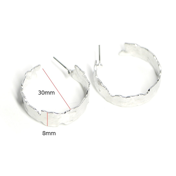 ke136【1對】鈦芯！約 30 毫米霧面銀色環形耳環，手工設計，零件 第3張的照片