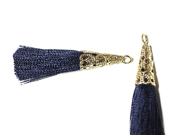 再次上架 [2 件] 深海軍藍色海軍藍色長線流蘇吊飾配古董風格帽子 第3張的照片