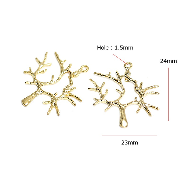 再販【2個入り】繊細な小鳥＆木モチーフのマットゴールドチャーム、パーツ 4枚目の画像