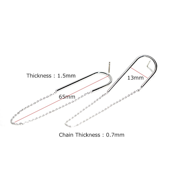 ye14【1對】左右&amp;鈦芯！閃亮的銀色耳環，配有精緻的鏈條、零件 第3張的照片