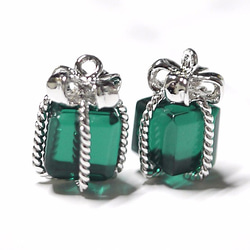 新作【2件】Glass Emerald Color Petite Jewel Box Silver Charm, Parts 第1張的照片