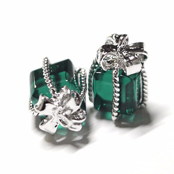 新作【2件】Glass Emerald Color Petite Jewel Box Silver Charm, Parts 第2張的照片